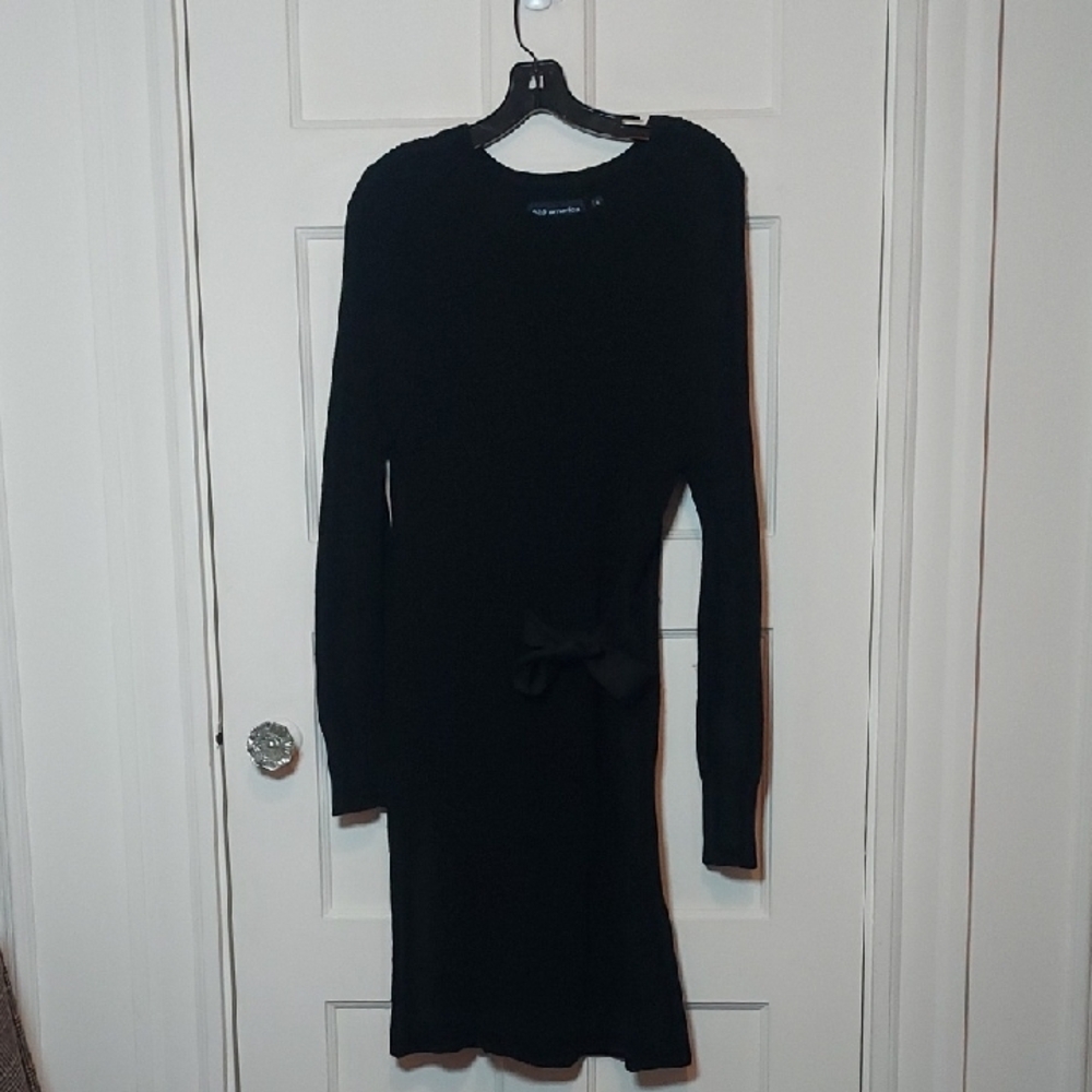 525 America Long-Sleeve Knit Sweater Dress with Side Tie In Black SZ Large